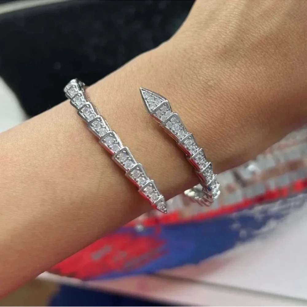 Serpenti Snake Crystal Silver Cuff Bracelet